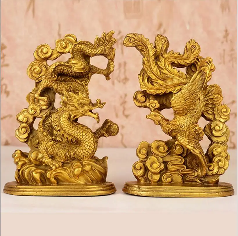 

Copper Statue Copper dragon and Phoenix ornament, dragon and Phoenix present, wedding gift, Phoenix dragon home decoration handi