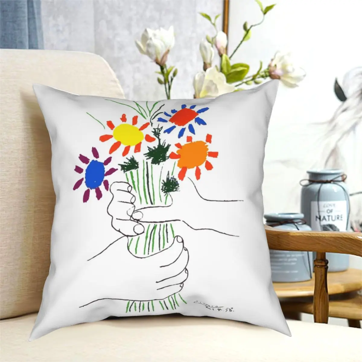 

Пикассо букет из мира 1958 в форме цветов Чехол Печатный чехол для подушки из полиэстера Декор Подушка Чехол, декоративная наволочка 45*45 см