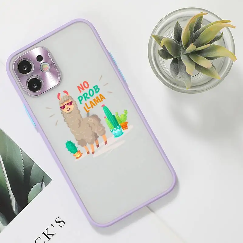 

Kawaii Cute Llama Alpaca Animals Phone Case For iPhone 12 11 Mini Pro XR XS Max 7 8 Plus X Matte transparent Purple Back Cover