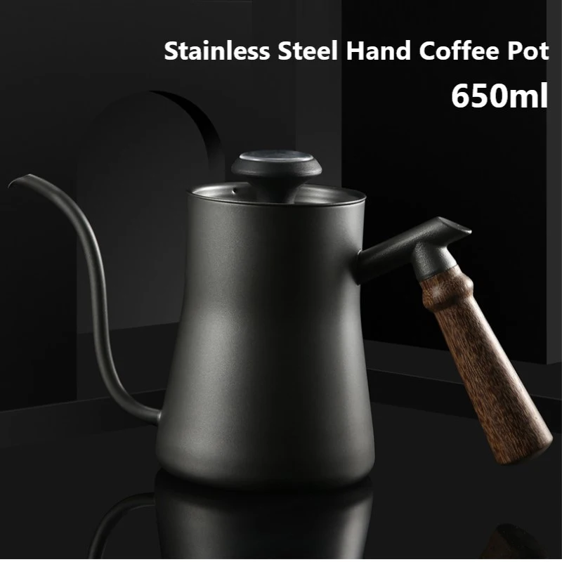 

650ml Drip Kettle Coffee Tea Pot With Cover Food Grade Stainless Steel Gooseneck Drip Pot With Thermometer Swan Neck Thin Mouth