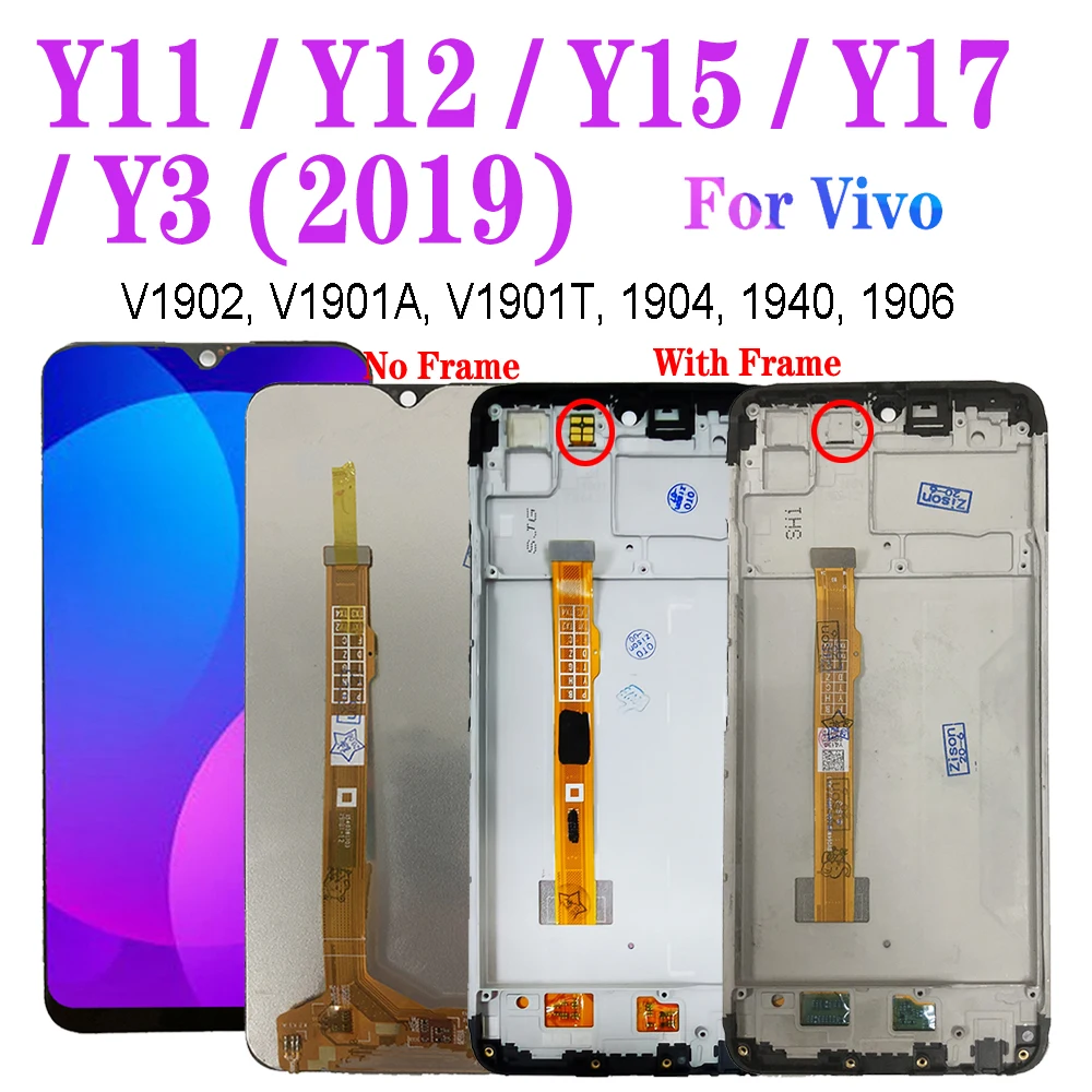 ЖК-дисплей для BBK Vivo Y11 Y12 Y15 Y17 Y3 2019 с рамкой 1906 V1902 V1901A V1901T 1904, сенсорный экран с дигитайзером в сборе 6,35