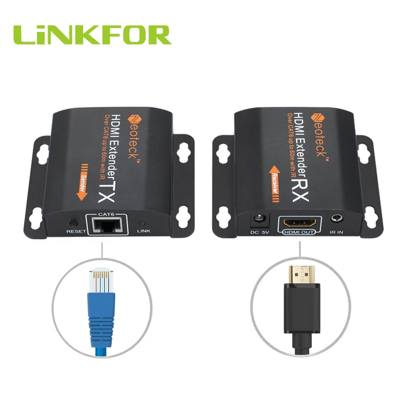 LiNKFOR HDMI совместимый удлинитель 1080P 50m удлинители ретранслятор через один Cat 6 7