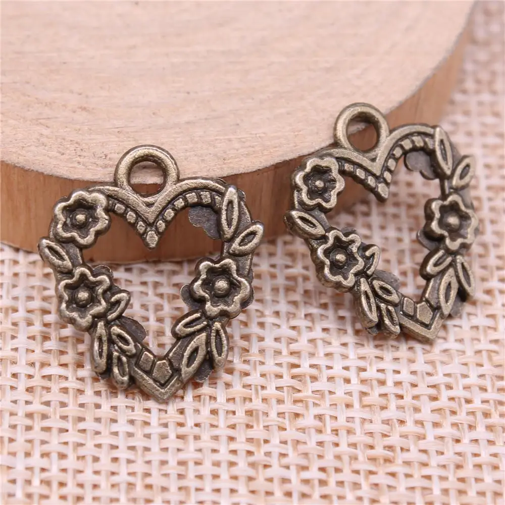 

Flowers Heart Charms For Jewelry Making Findings Handmade DIY Craft 10pcs Antique Bronze Color 21x18mm