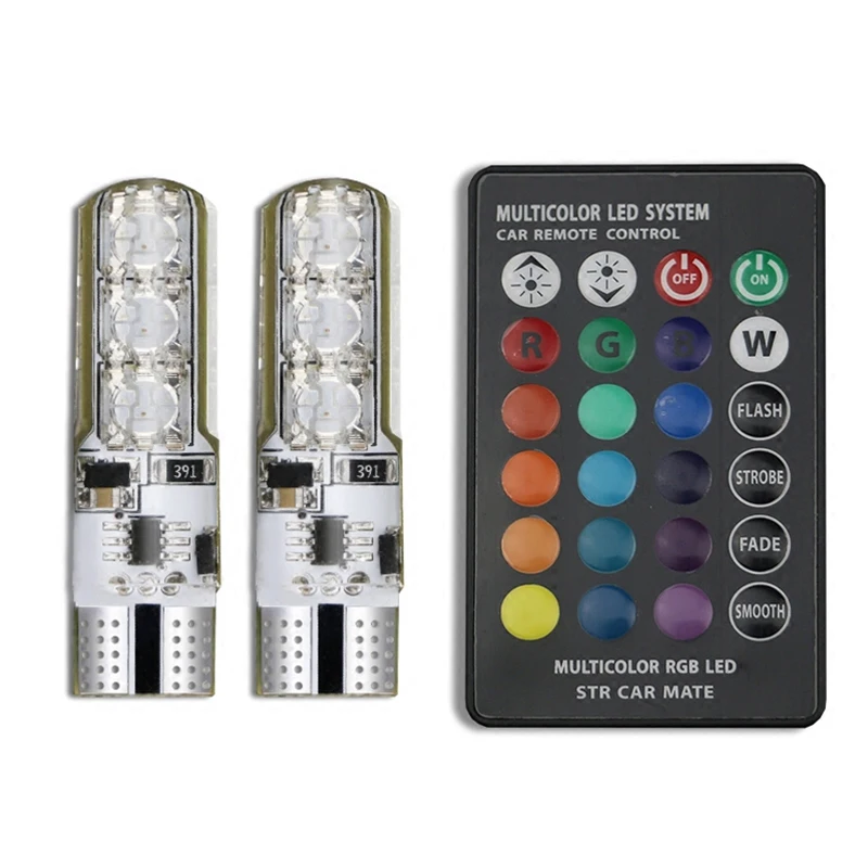 2x T10 W5W светодиодный 5050 SMD автомобильный купол для чтения клиновая лампа света RGB