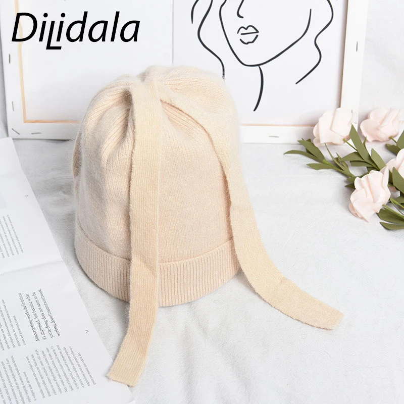 Dilidala Женская однотонная вязаная шапка для женщин Корейская версия милая