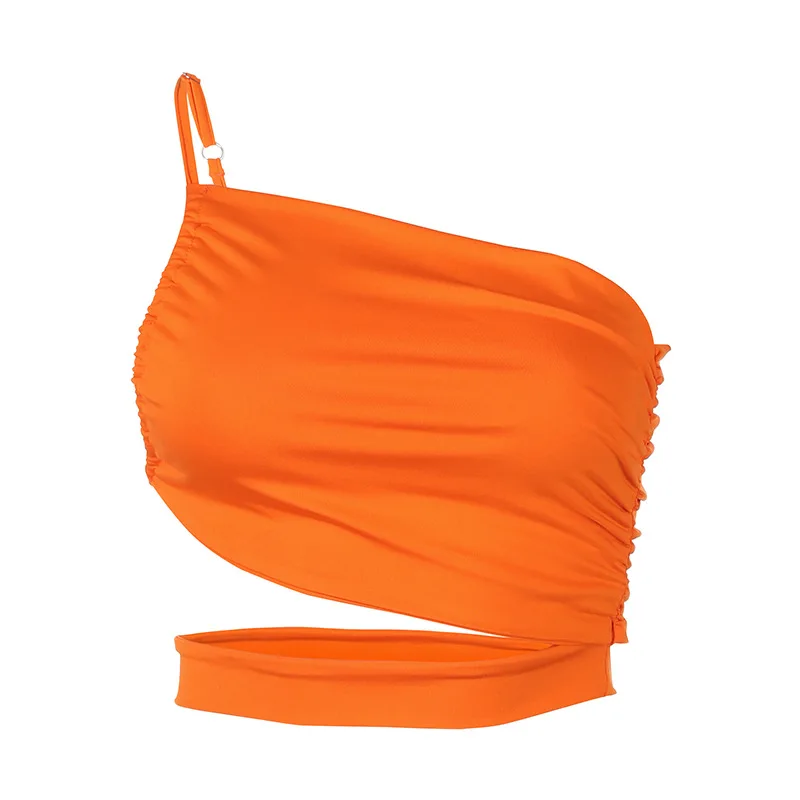 

AG E girl kawaii y2k aesthetics Out Goth Sexy Streetwear Tops for Women Workout Activewear Solid One Shoulder Ruched Harajuku