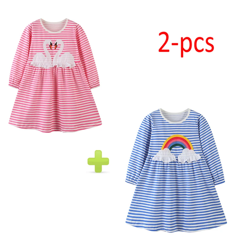 

Детское летнее хлопковое платье с коротким рукавом, с круглым вырезом и юбкой в полоску