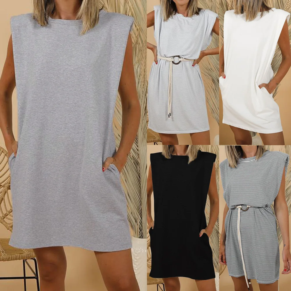 

Платье-мини женское хлопковое в полоску, без рукавов, 2020