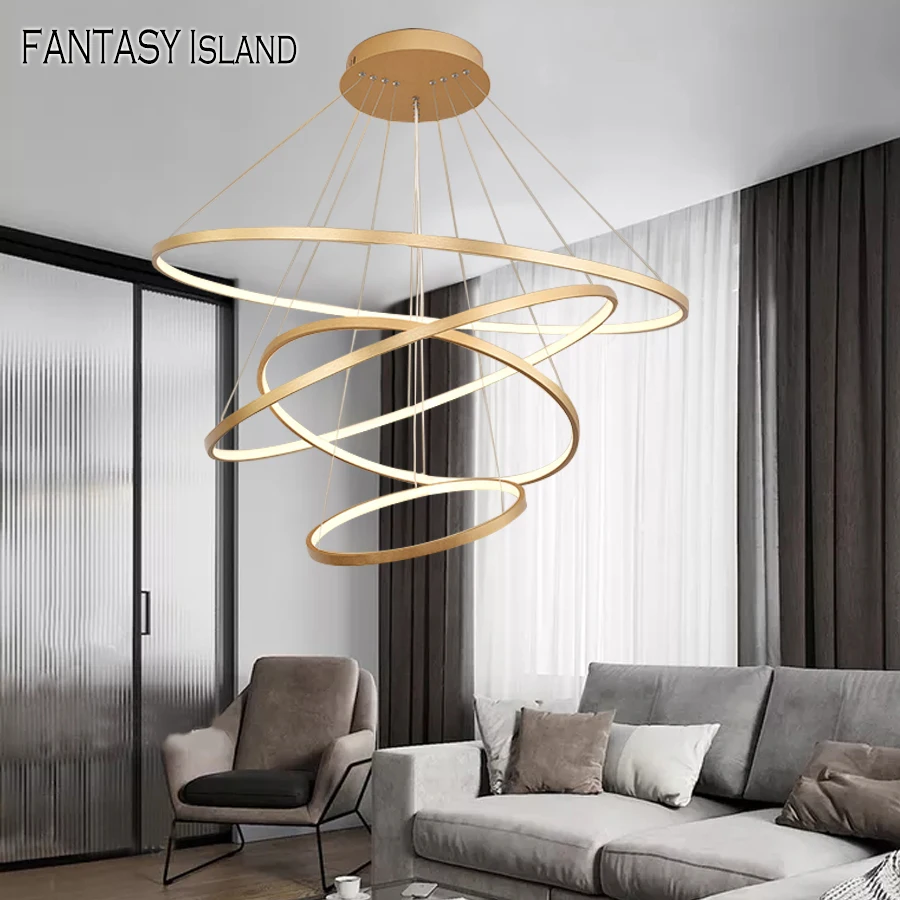 

Led Chandelier Modern Golden Black White Circle Pendant Lights Hanging Light Ring Lighting for Living Room Kitchen Pendant Lamp