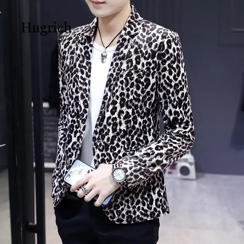 

Mens Casual Jacket Suits Blazer Stage Performance Men Slim Coat Fit Dress Leopard Print Velvet Thin Suit Blazer Men