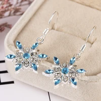 trendy cubic zirconia silver color snowflake christmas earrings luxury fashion blue crystal earrings for women jewelry wholesale