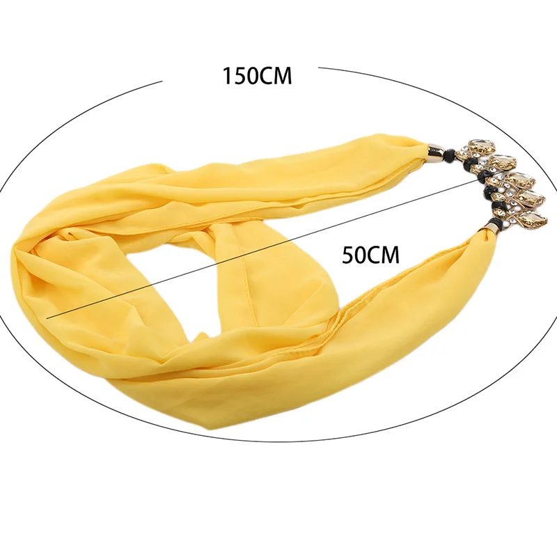 

Fashion Designer Decorative Jewelry Necklace Crystal Beads Pendant Scarf Women Foulard Femme Head Scarves Hijab Scarfs