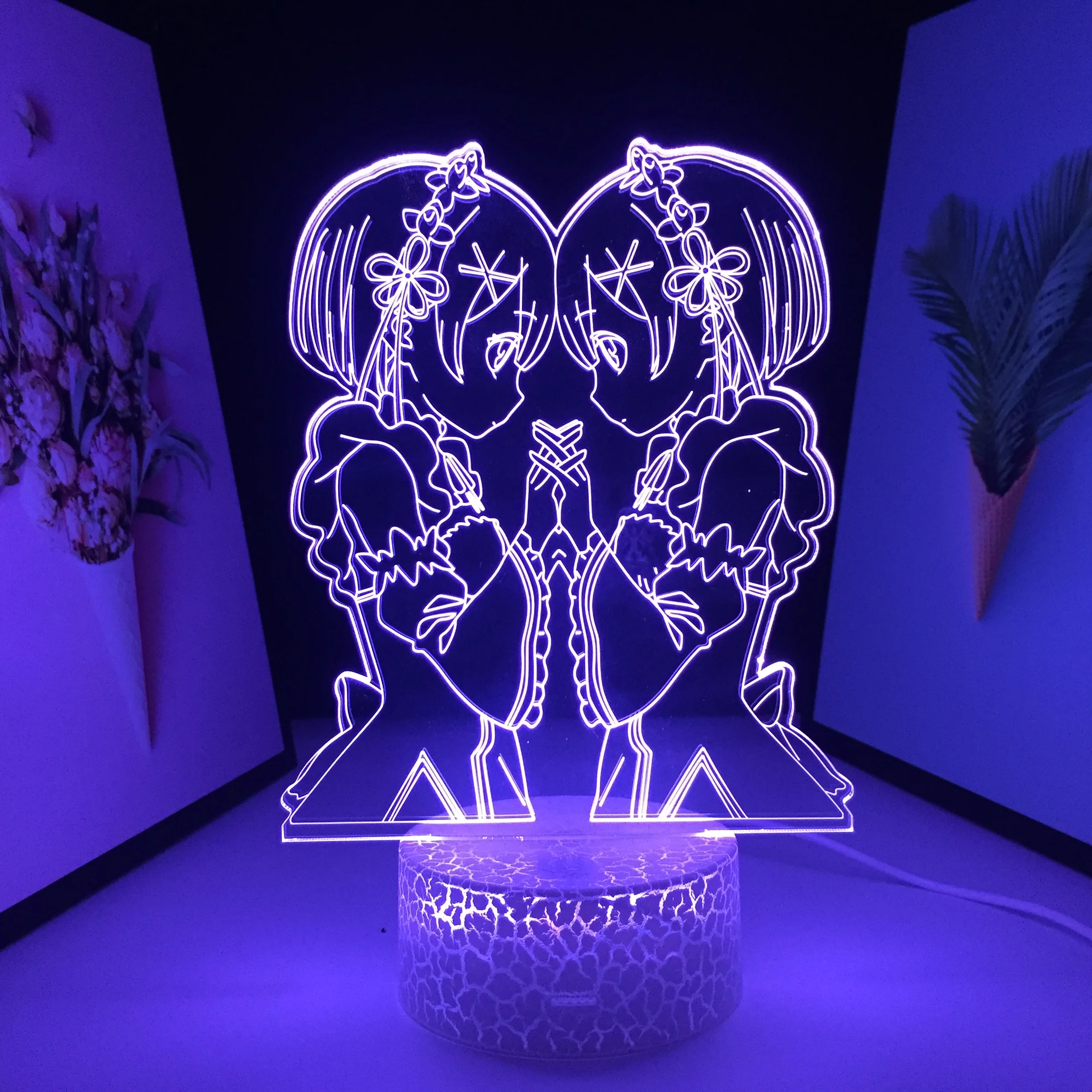 

Copy Hands Clasped Girl Anime Figure 3D LED Lamp White Cracked Base Visual Illusion USB Charging Neon Lights 7 Color Changes