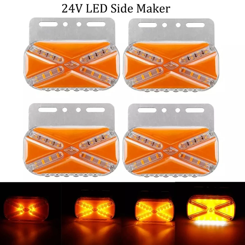 

New4Pcs 24V LED Dyn​​Amic Car Truck Side Marker Light Car External Lights Square Warning Tail Light Signal Lamps Trailer