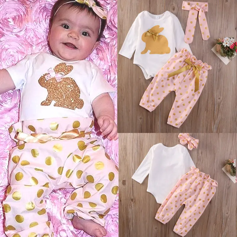 

Newborn Baby Girl Infant Jumpsuit Pants Headdress 3pcs Outfit Clothes Set