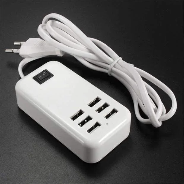 

6 Port USB Hub Desktop Wall 30W Charger AC Power Adapter EU Plug US Plug Slots Charging Extension Socket Outlet With Switcher