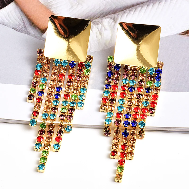 

New Arrival Colorful Crystal Long Earrings High-quality Fashion Trend Drop Earring Jewelry Accessories For Women Wholesale