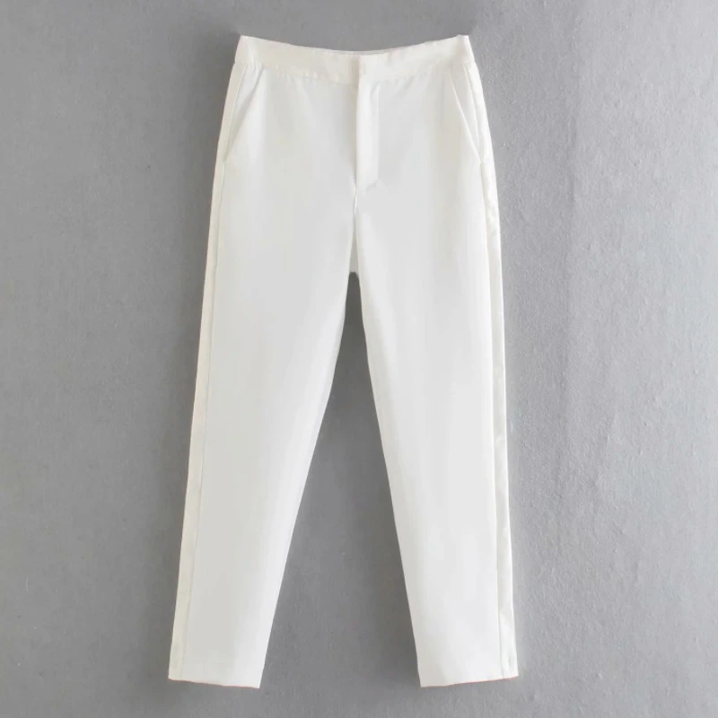 

Women Chic Fashion With Seams Side Pockets Skinny Pants Vintage High Waist Zipper Fly Female Ankle Length Trousers Mujer KA06
