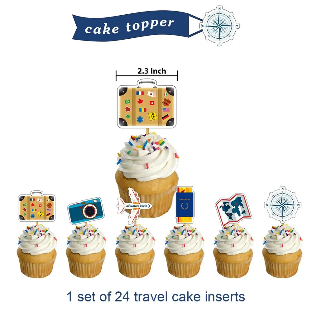 

1 Set Travel Theme Party Decoration Travel Cake Inserts/Birthday Flag Banner Set With Banner Hanging Swirls Party Favors