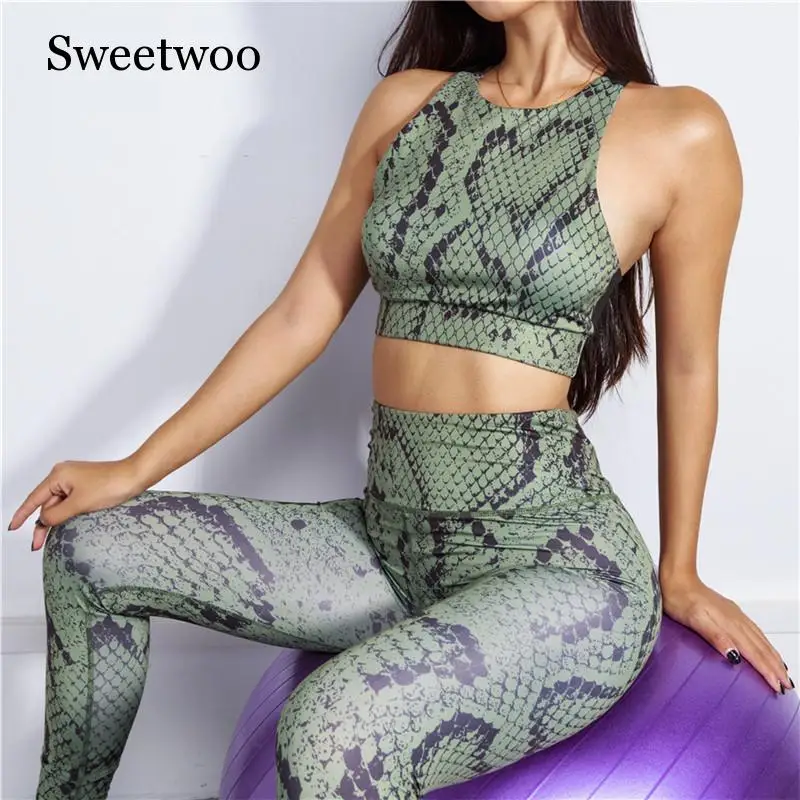 Snake Sport Leggings Women Fitness Yoga Set Athletic Workout Leggings Tight Mallas Mujer Sportwear Gym Clothes Running Suits