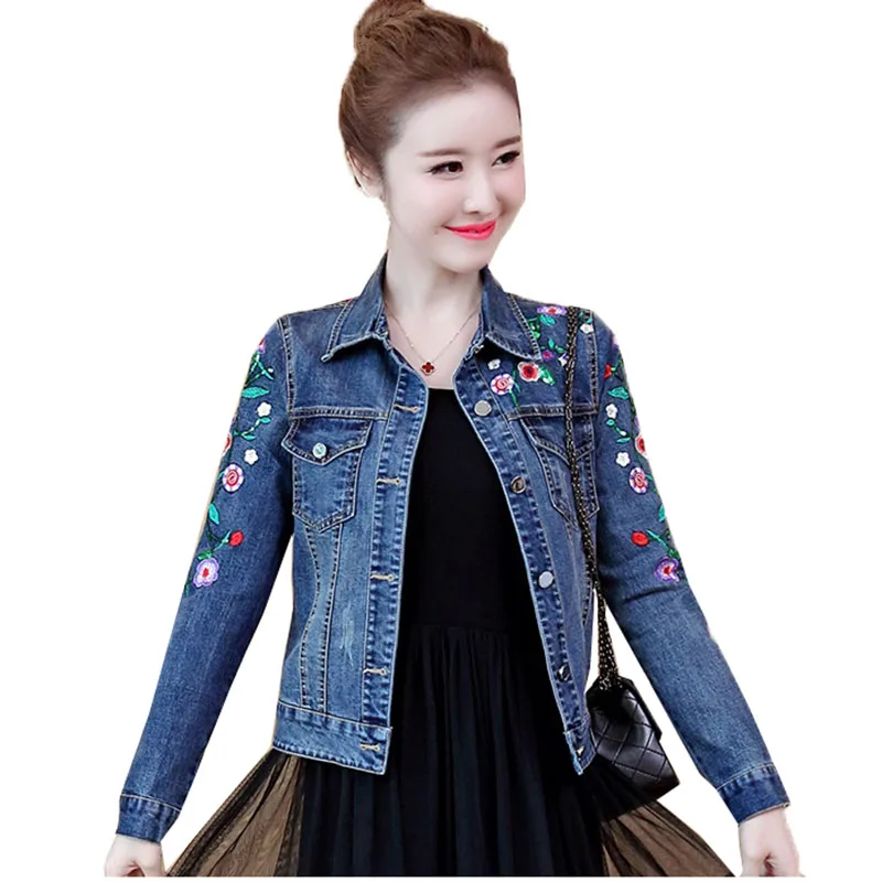 

Spring Autumn New Women's Denim Jacket MidLong Single-Breasted Female Denim Outerwear Long Sleeve Slim Ladies Short Coats R125