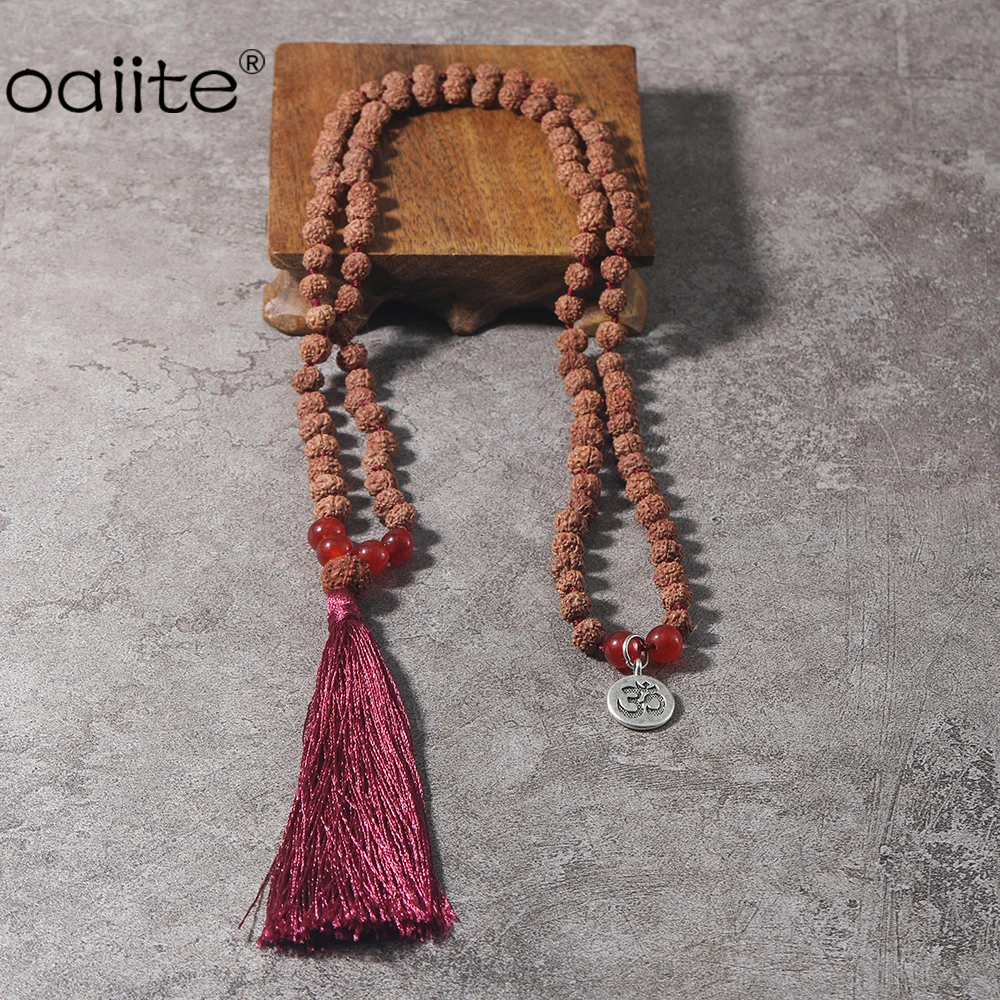 OAIITE выпрямитель JapaMala ожерелье наборы 108 Mala Beads Ручная работа с узелками красный