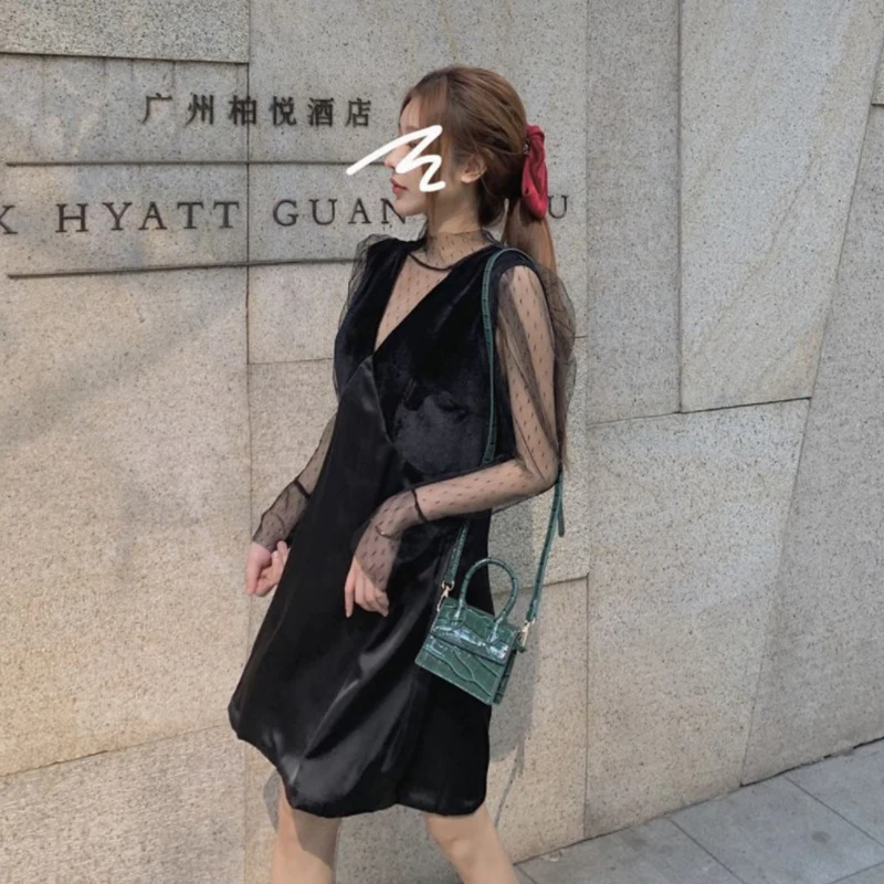 Joinyouth платья корейский Мини Тюль лоскутное Ropa Mujer глубокий v-образный вырез