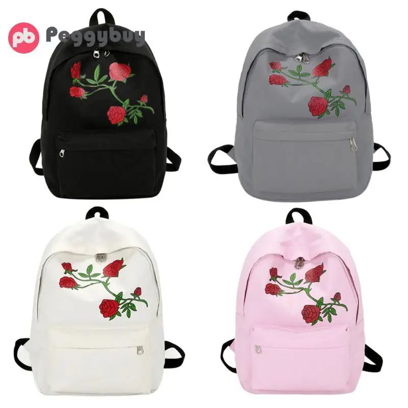 

Backpack Women Canvas Rose Flower Embroidery Student Teenager School Knapsack Flower Embroidery Large Capacity School Backpack