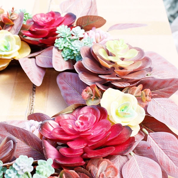 

Artificial Eucalyptus Succulent Wreath Red Leaves Autumn Front Door Wall Festival Fireplace Window Party Decor Wreath