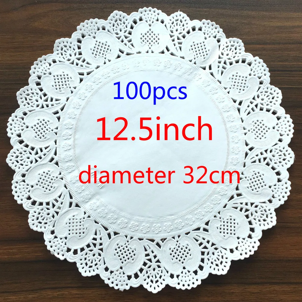 100pcs Diameter 32cm 100 шт 12,5 дюймов/320 мм винтажная салфетка с выдолбленным кружевом бумажный коврик ремесла бумажные салфетки Свадебные украшения doyleys - Цвет: 100pcs Diameter 32cm