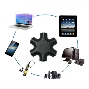 Лидер продаж, аудиокабель Aux 3,5 мм, разветвитель с 1 штекера на 5 гнездовых разъемов для наушников, адаптер для подключения к планшету, MP3, MP4