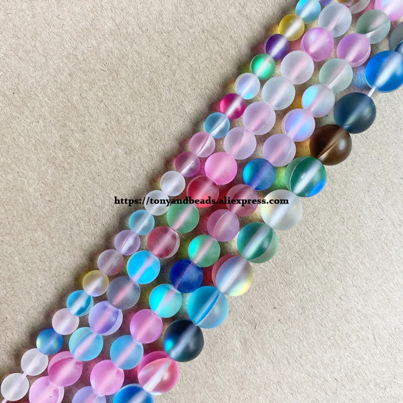 

Matte K9 Mixed Colors Austria Crystal Synthetic Moonstone Round Loose Beads 15" Strand 6 8 10MM Pick Size For Jewelry Making DIY