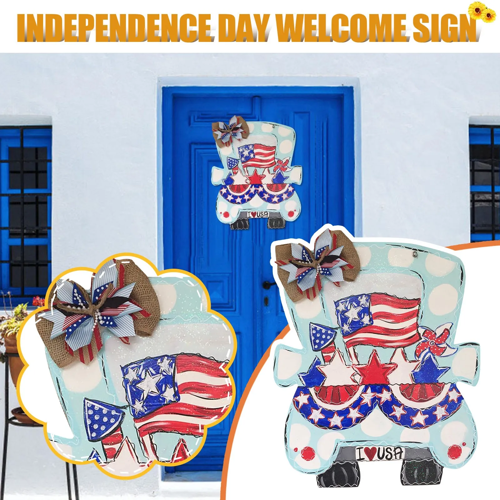 

Wooden Door Hangers Front Door Indoor Outdoor Hanging Pendant Ornaments Independence Day Outdoor Usa Flag Home Decoration