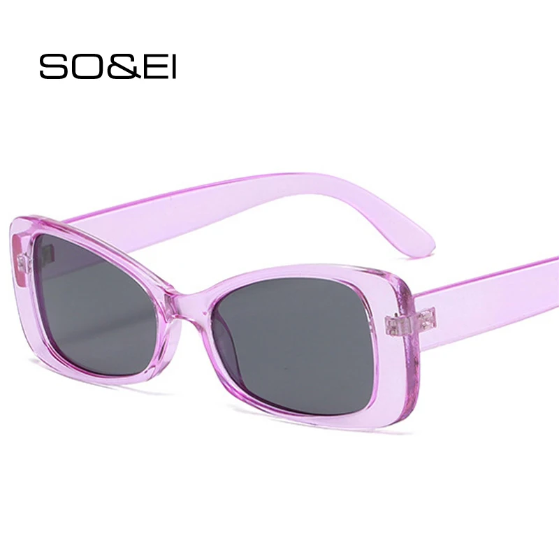 

SO&EI Retro Small Rectangle Candy Color Sunglasses Women Fashion Gradient Shades UV400 Men Trending Square Jelly Tea Sun Glasses