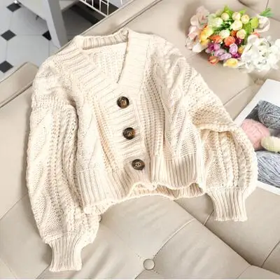 Женские осенне-зимние новые модные однотонные пеньковые веревки кардиган свитер