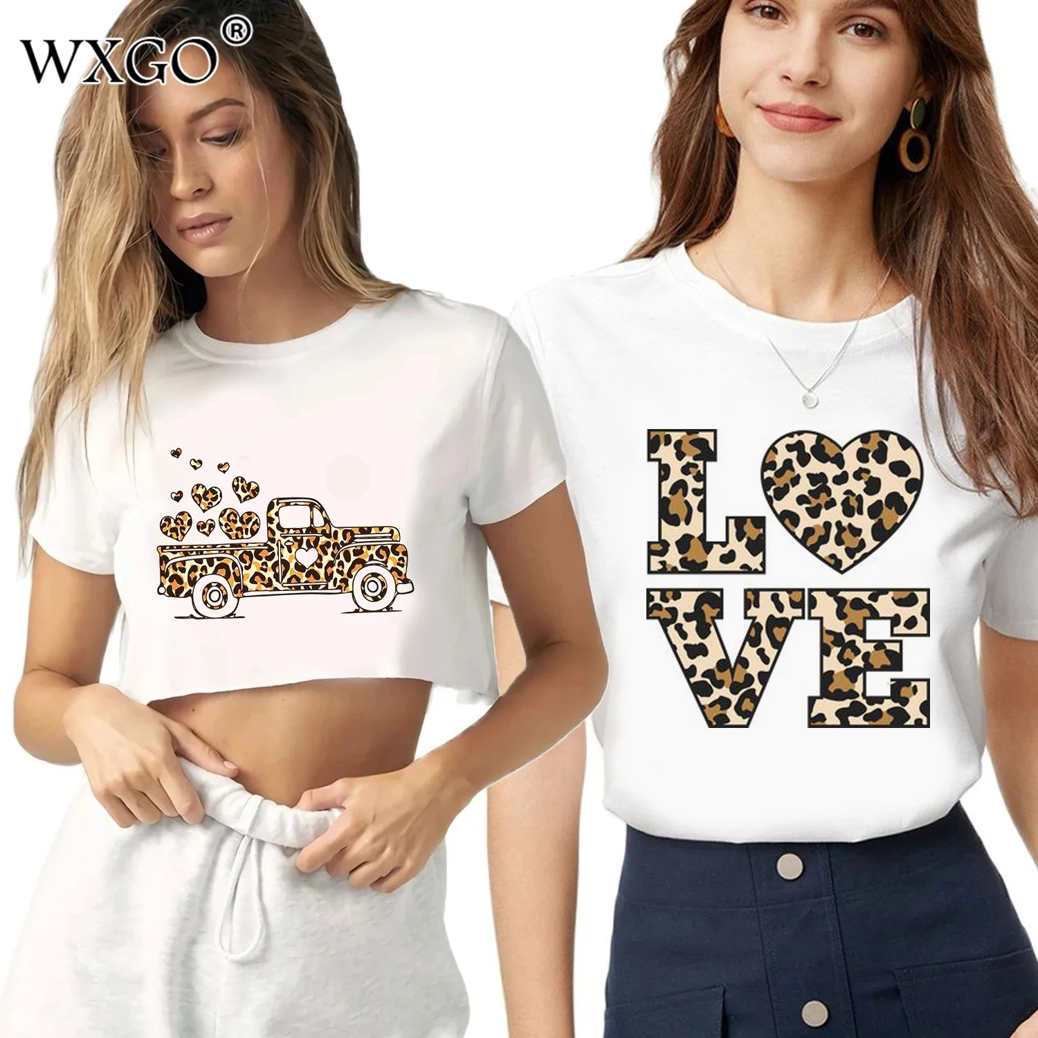 

Женская футболка с леопардовым принтом LOVE, укороченные топы Kawail, сексуальная короткая футболка Y2K для женщин, Милая футболка с графическим п...