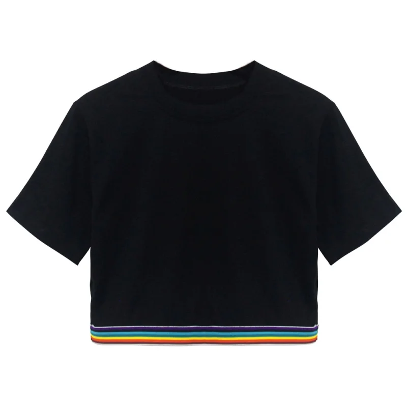 Женская летняя футболка в полоску стиле пэчворк укороченный топ для школьниц