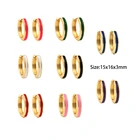 Женские круглые серьги-кольца с радужной эмалью, летние сережки золотого цвета, эффектные ювелирные украшения, 2021