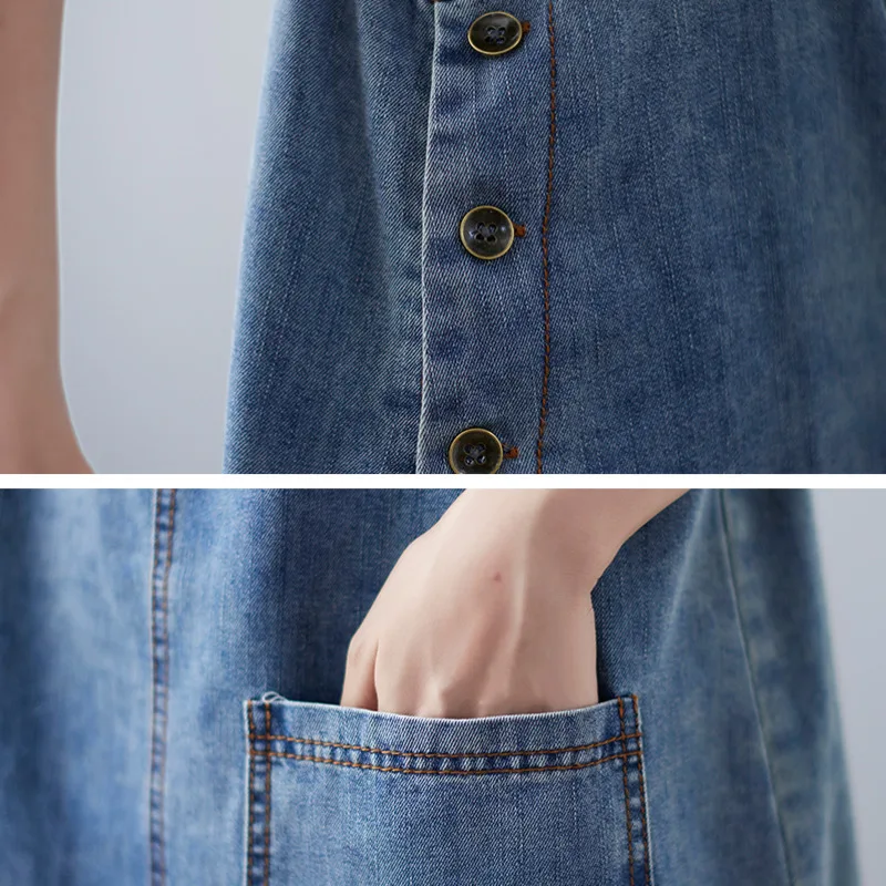 

#2454 Overalls Denim Dresses Women Summer Casual Vintage Jeans Dress Women Side Split Sleeveless Spaghetti Straps Dress Loose