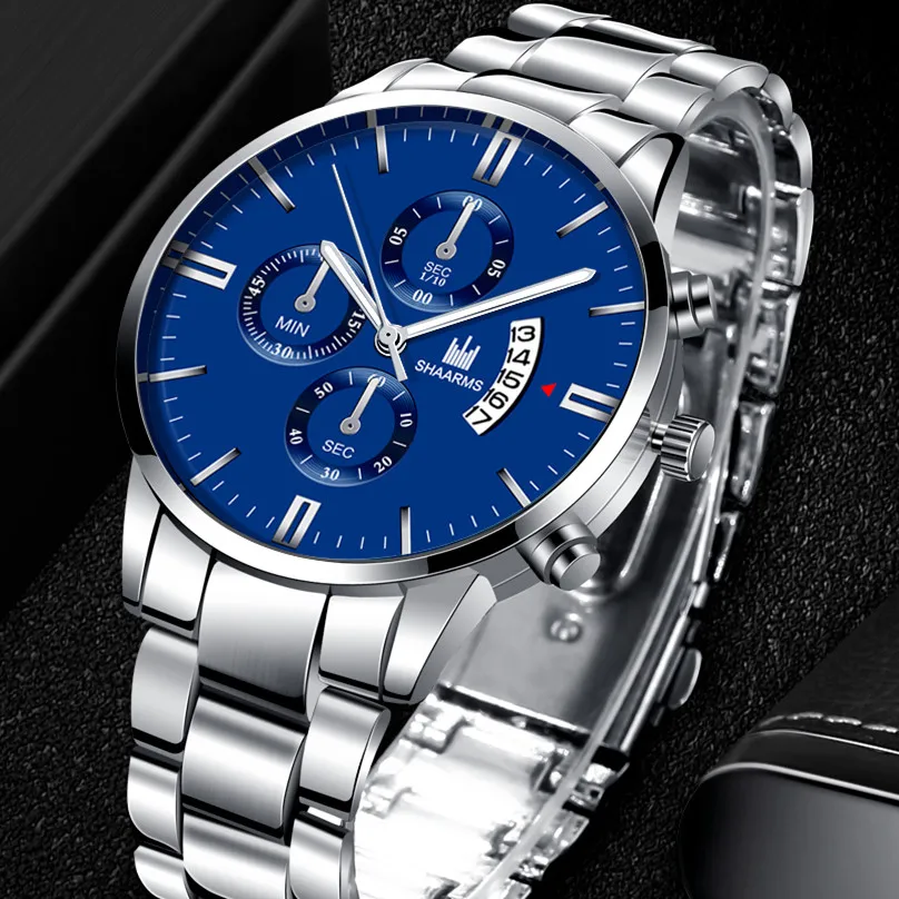 Роскошные мужские золотые часы деловые из нержавеющей стали кварцевые Модные