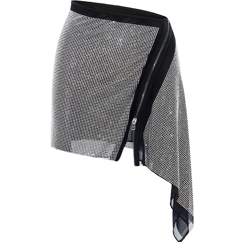 

Shiny hot diamond skirt female summer 2021 new shiny skirt high waist thin irregular a-line short skirt trend