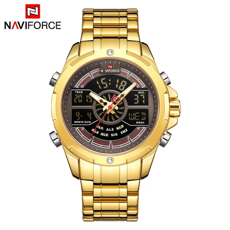 

NAVIFORCE Top Brand Mens Dual Display Watches Men Luxury Gold Quartz Watch Male Fashion Analog Digital Waterproof Wristwatch