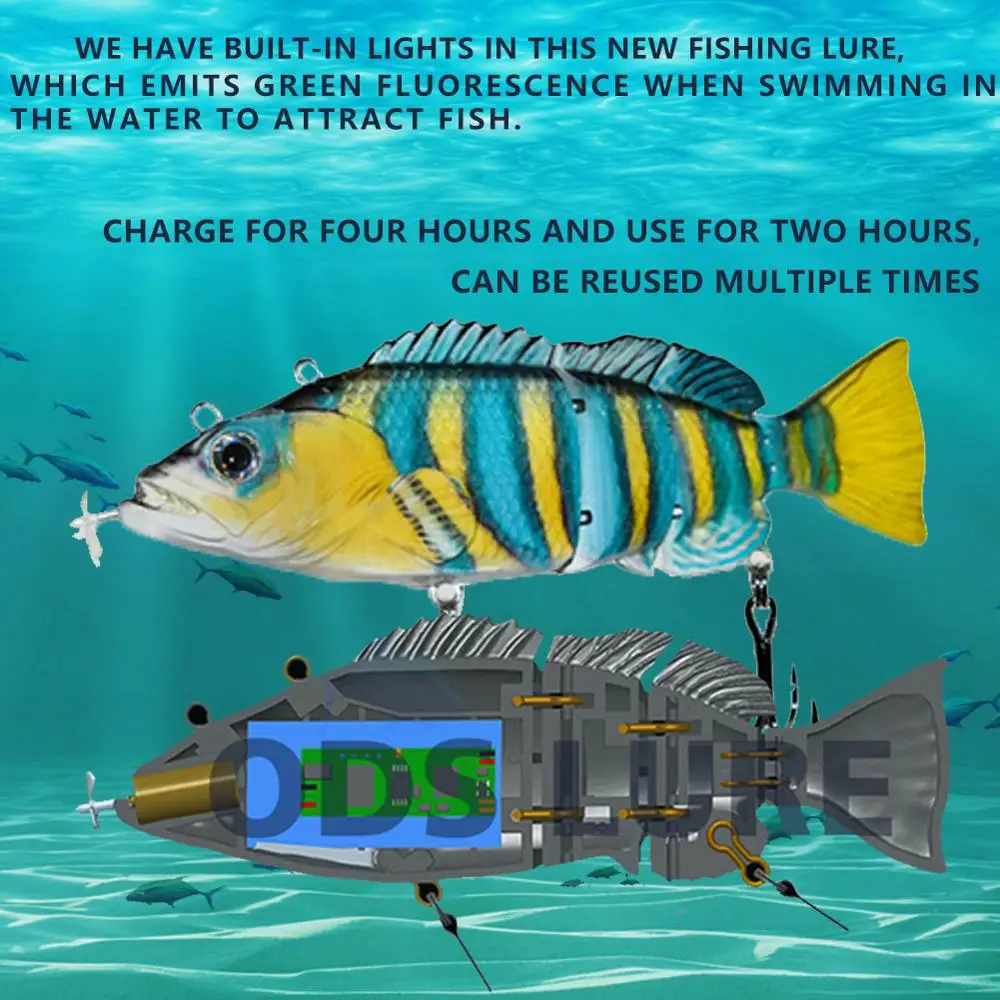 

Swimming Lures Fishing Auto Electric Lure Bait Wobblers For 4-Segement Swimbait USB Rechargeable Flashing LED light