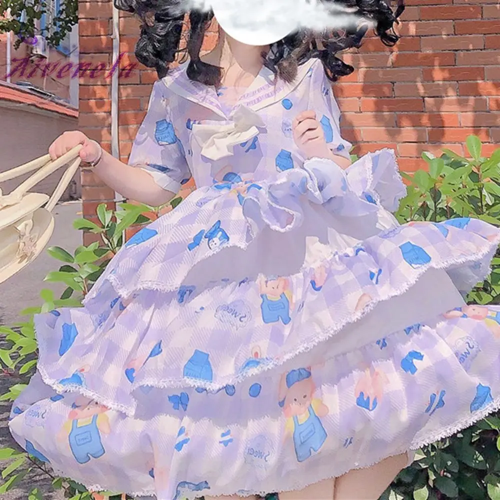 Женское летнее платье с принтом синее воротником и оборками AFC668 | Тематическая