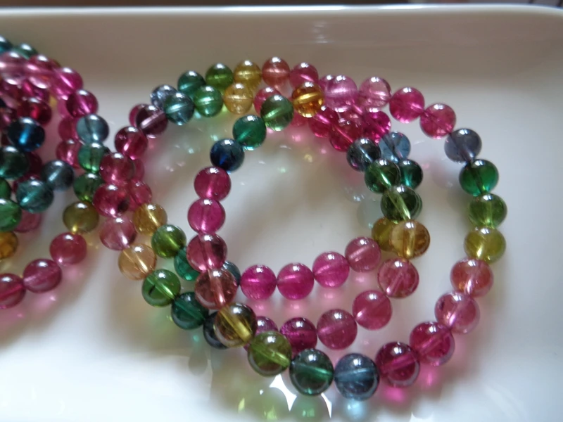 

Water Elf Boutique Tourmaline Rainbow Color Single-circle Bracelet Four-circle Long Chain Color Label Vitreous Blue and Blue