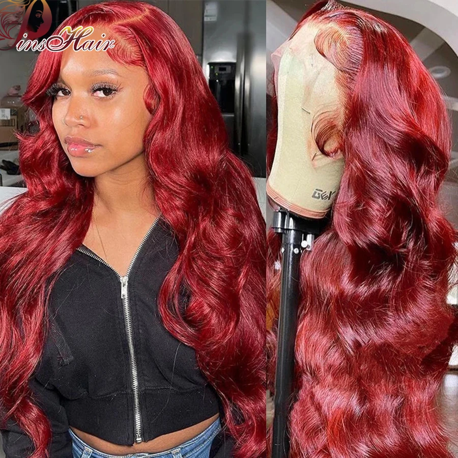 99J Red Body Wave Lace Front Human Hair Wigs Preplucked 99J Burgundy Deep Wave Lace Front Human Hair Wigs for Women Remy Hair