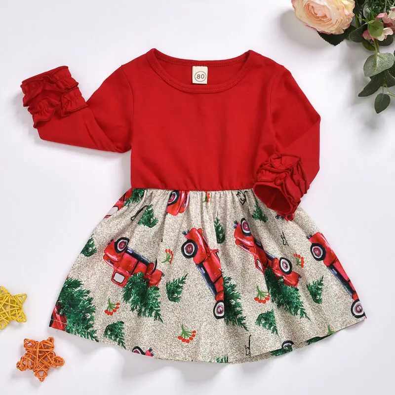 Детские платья для девочек Платье с длинными рукавами и принтом рождественской