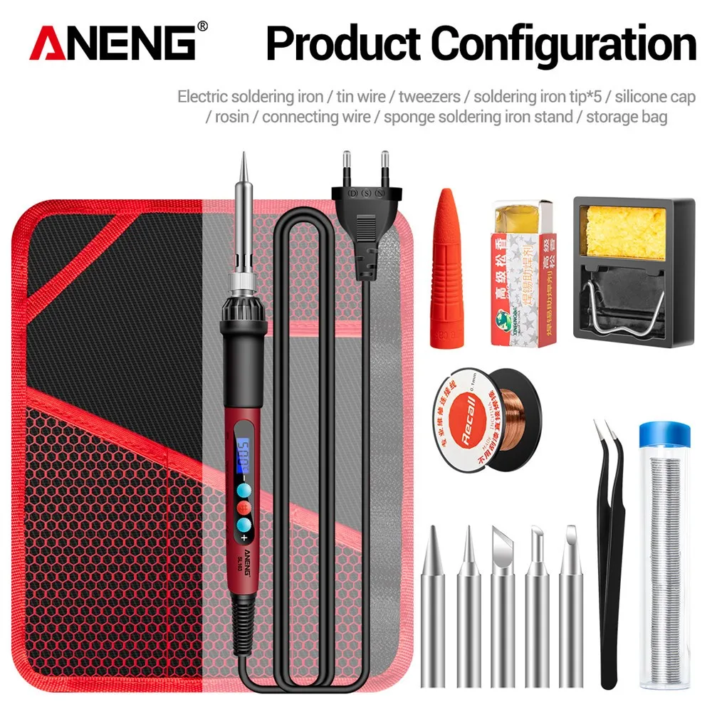 

ANENG 26pcs Electric Soldering Iron Kit 60W Adjustable Temperature Digital Display Portable Electrocautery Welding Tool