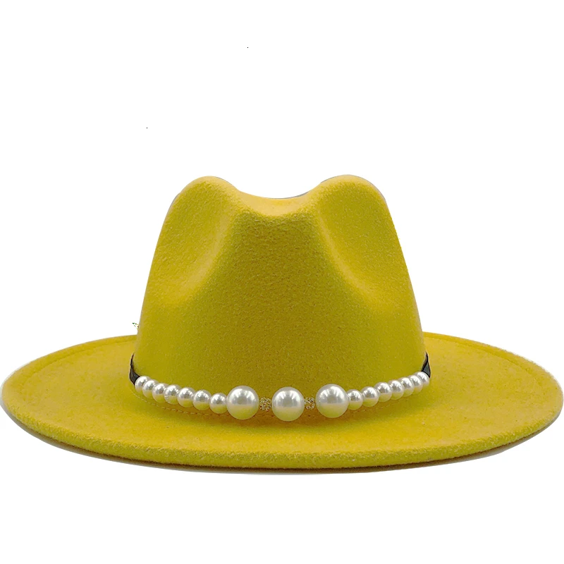 Шляпа Женская шерстяная с Жемчужной Лентой элегантная Панама джентльмена