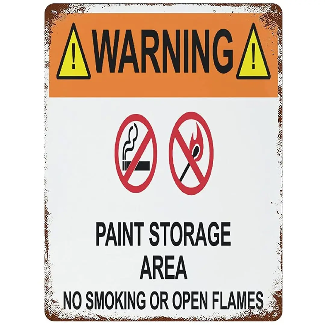 

Retro Metal Sign Warning Paint Storage Area No Smoking or Open Flames Street Signs Aluminum Road Wall Decoration